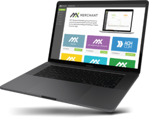 MX Merchant dashboard on laptop